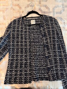 St. John Navy and White Tweed Button-Front Blazer Cardigan